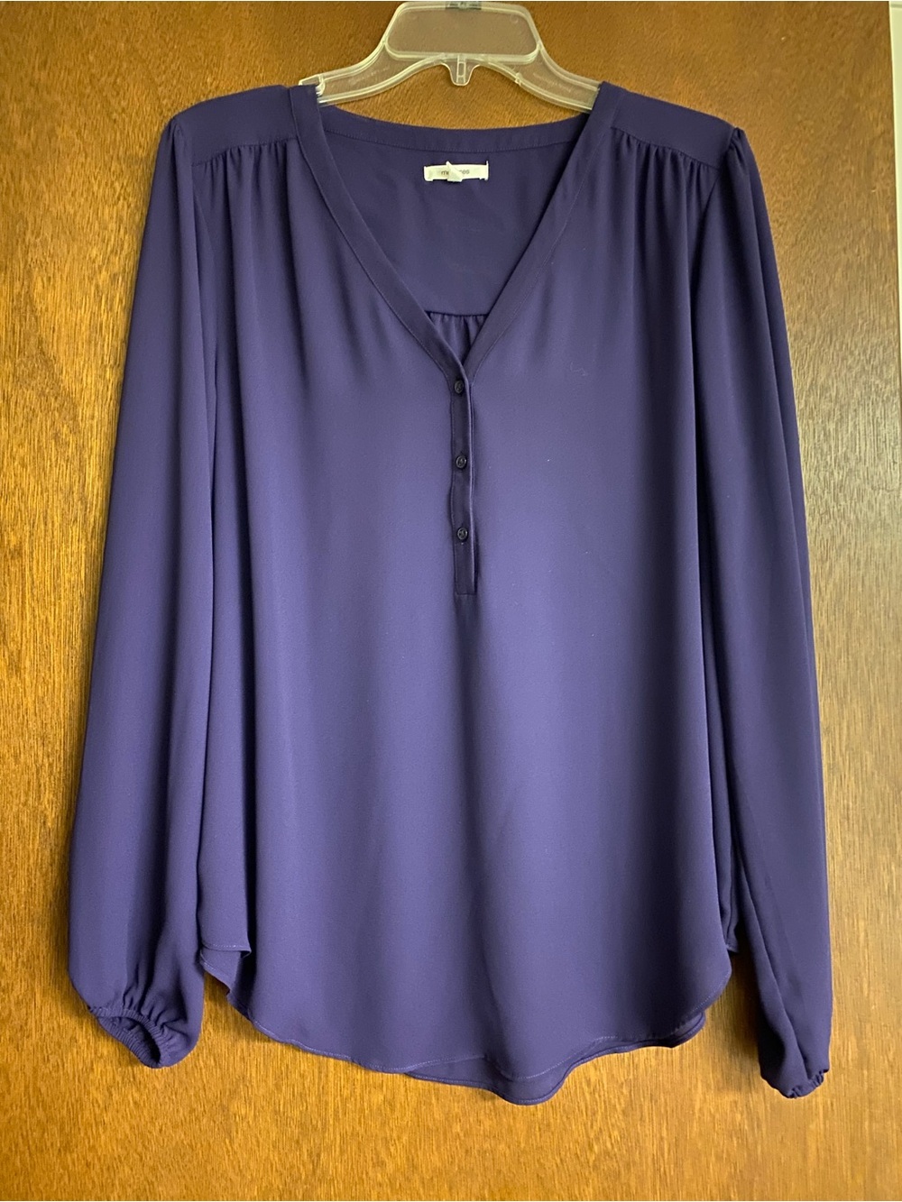 Pleated V Neck Button Front Blouse Size Large